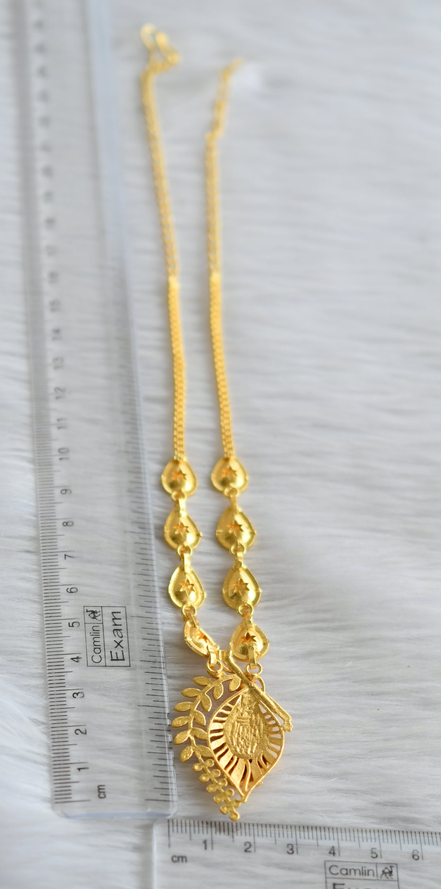Matte gold tone ruby krishna-flower kerala style necklace dj-45440