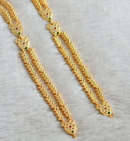 Gold tone ad pink-green-white double layer chain for haar dj-48922