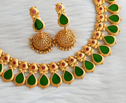 Matte finish red-green kerala style nagapadam necklace set dj-45439