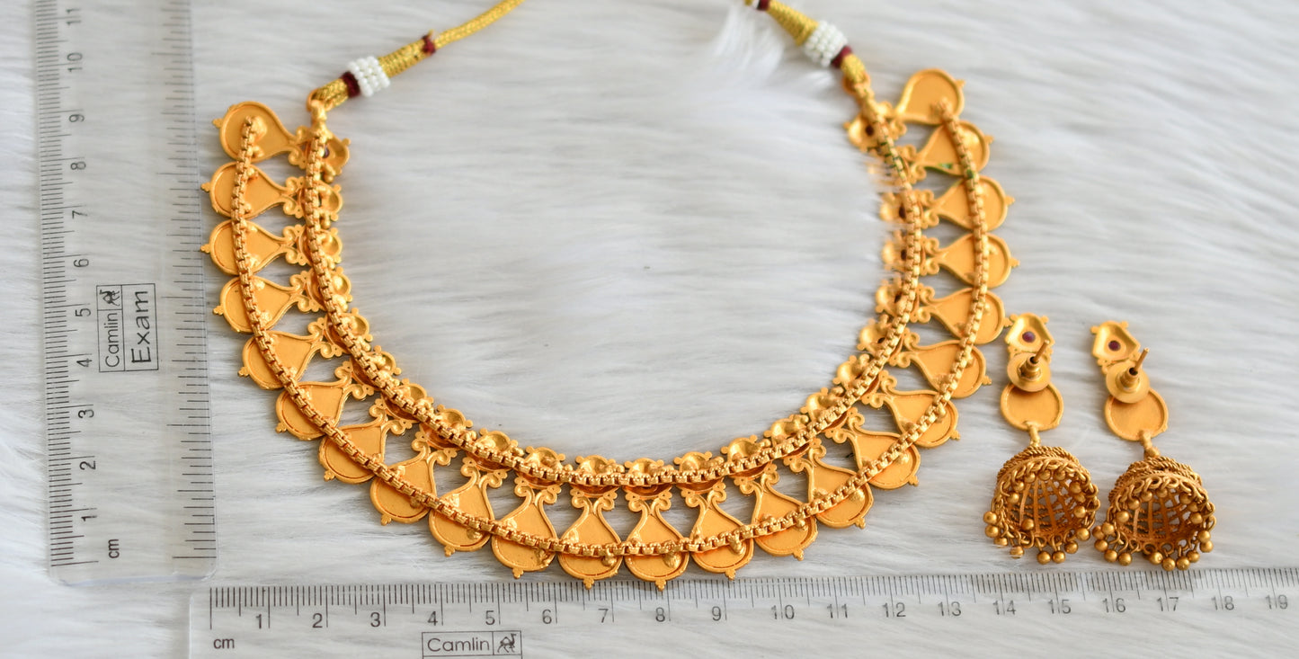 Matte finish red-green kerala style nagapadam necklace set dj-45439