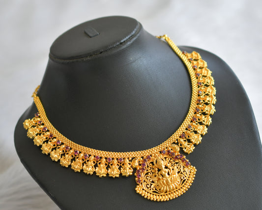 Gold tone pink stone kerala style lakshmi necklace dj-45442