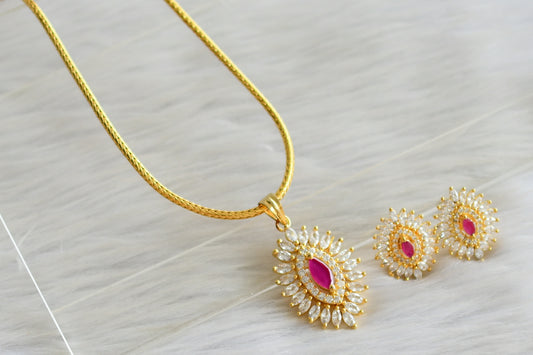 Gold tone cz white-ruby pendant set dj-26116