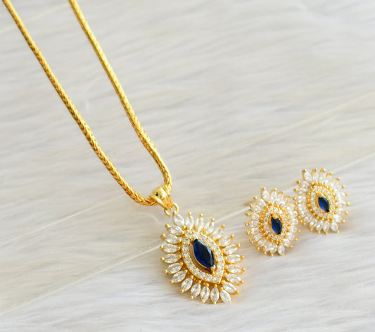 Gold tone cz white-blue pendant set dj-26114