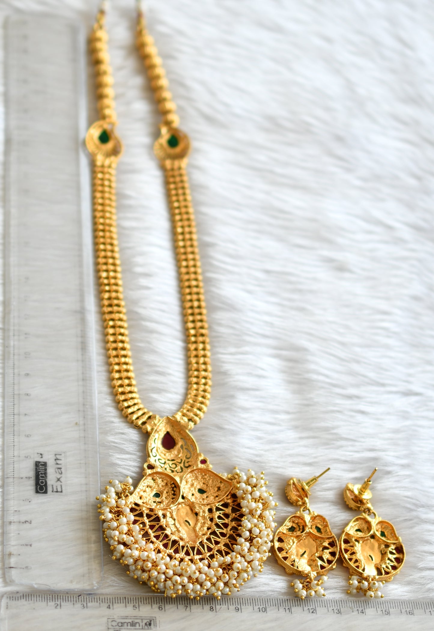 Antique kemp-green peacock pearl cluster ball chain haar set dj-16873