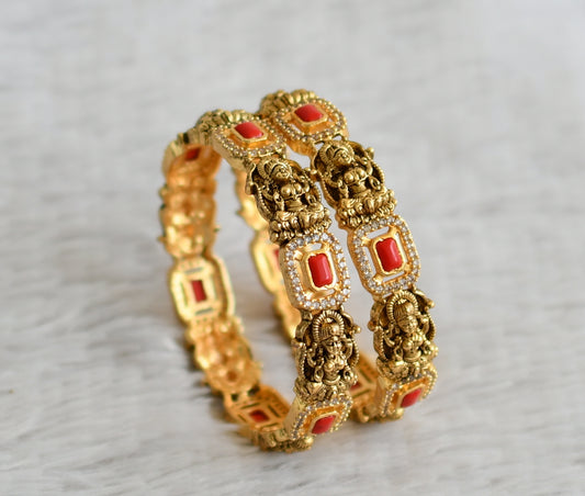Antique gold tone cz coral block stone lakshmi bangles(2.10) dj-53829