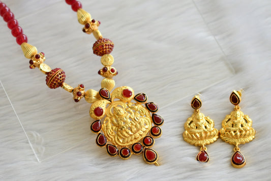 Gold tone maroon lakshmi necklace set dj-03694