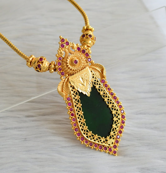 Gold tone pink-green nagapadam kerala style peacock flower necklace set dj-45447