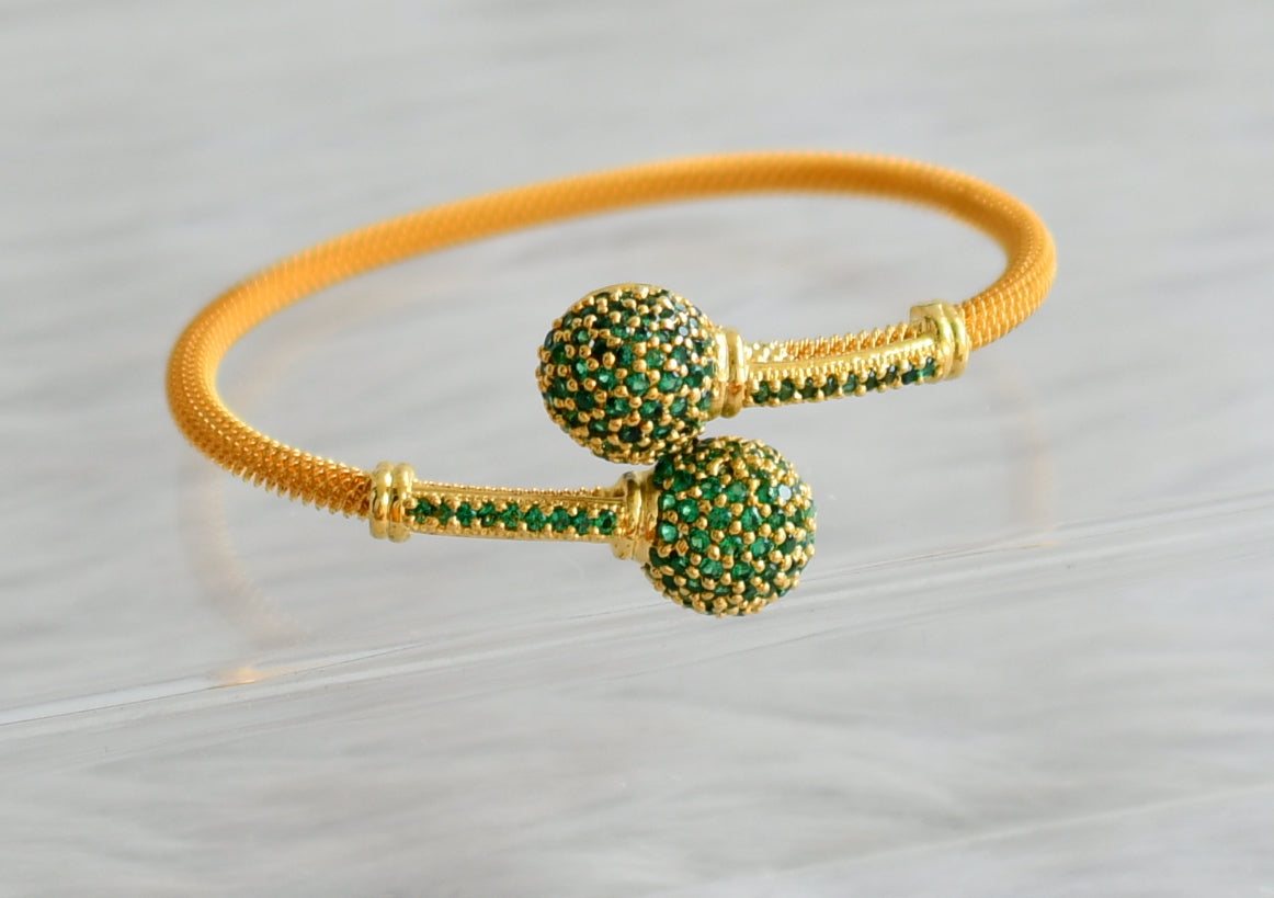 Gold tone green open type bracelet dj-03136