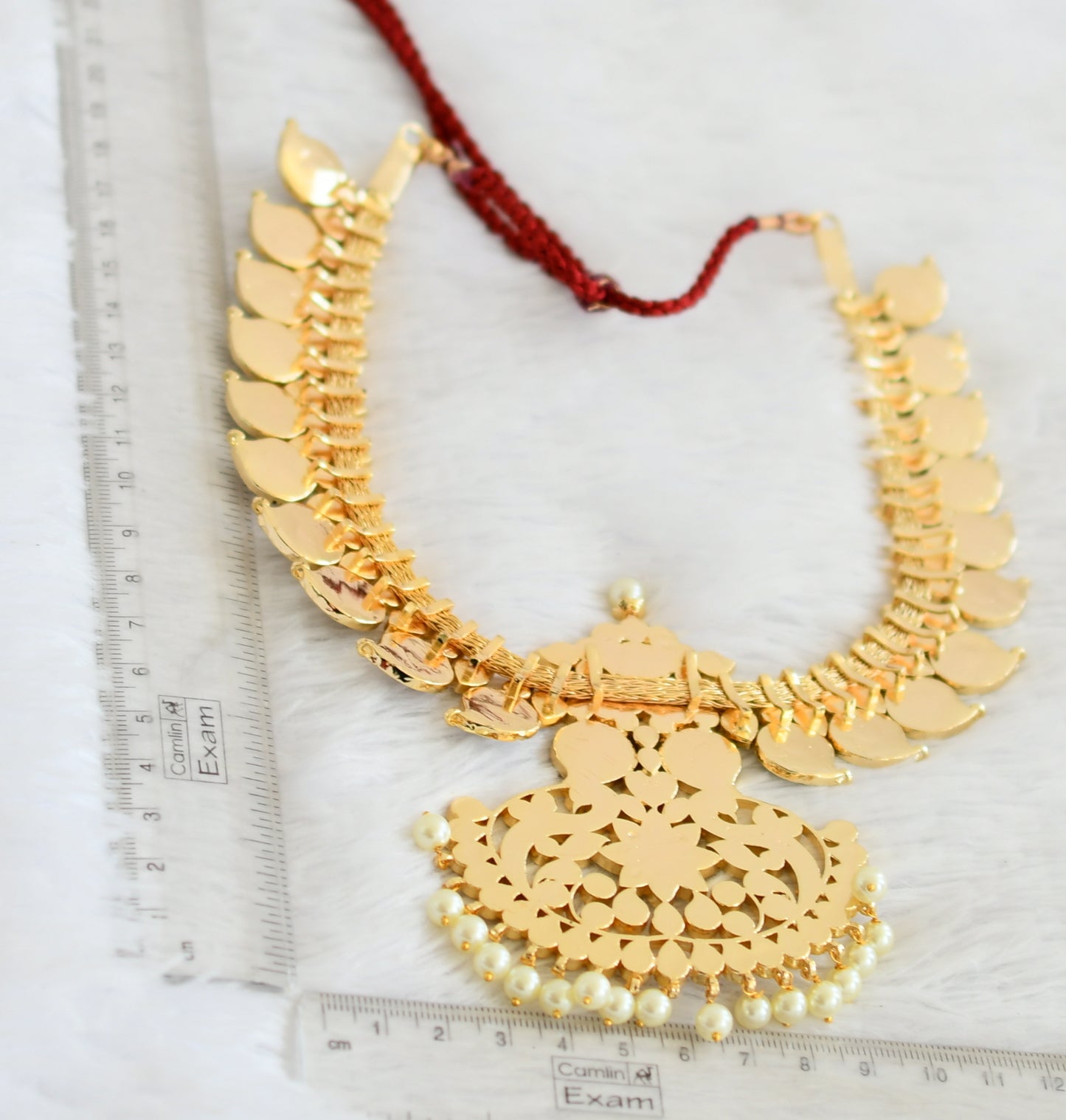 Gold tone precious kemp-green-white mango pearl magari necklace dj-50873