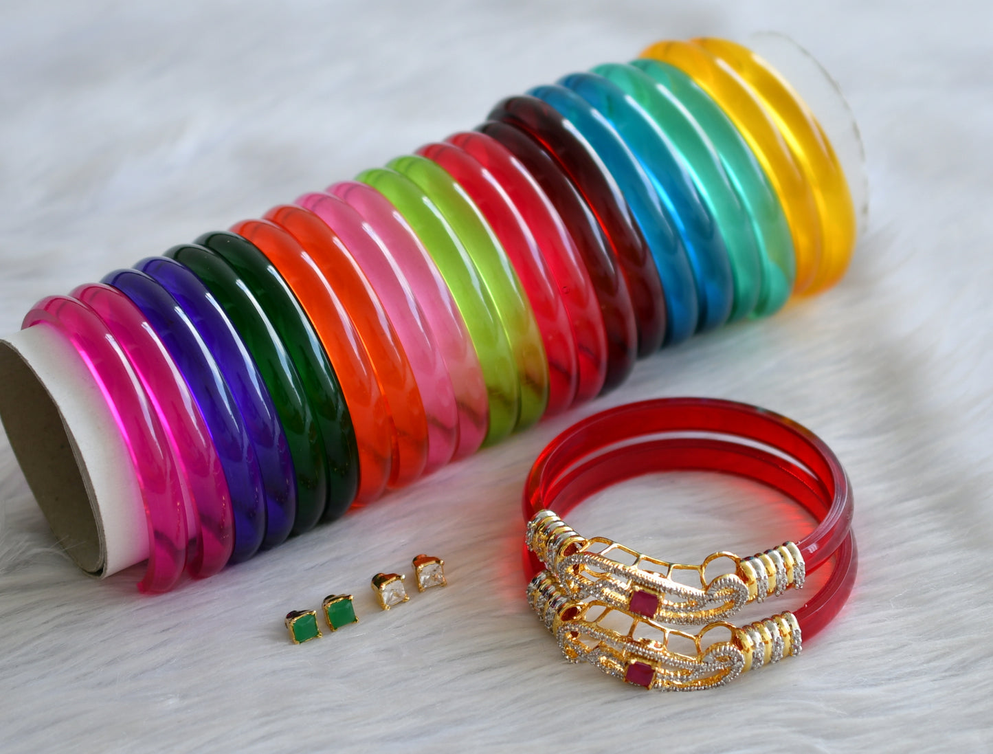 Two tone cz-ruby colour changeable bangles set(2.6) dj-03585