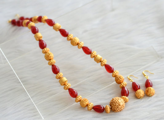Matte finish maroon beaded necklace set dj-03656