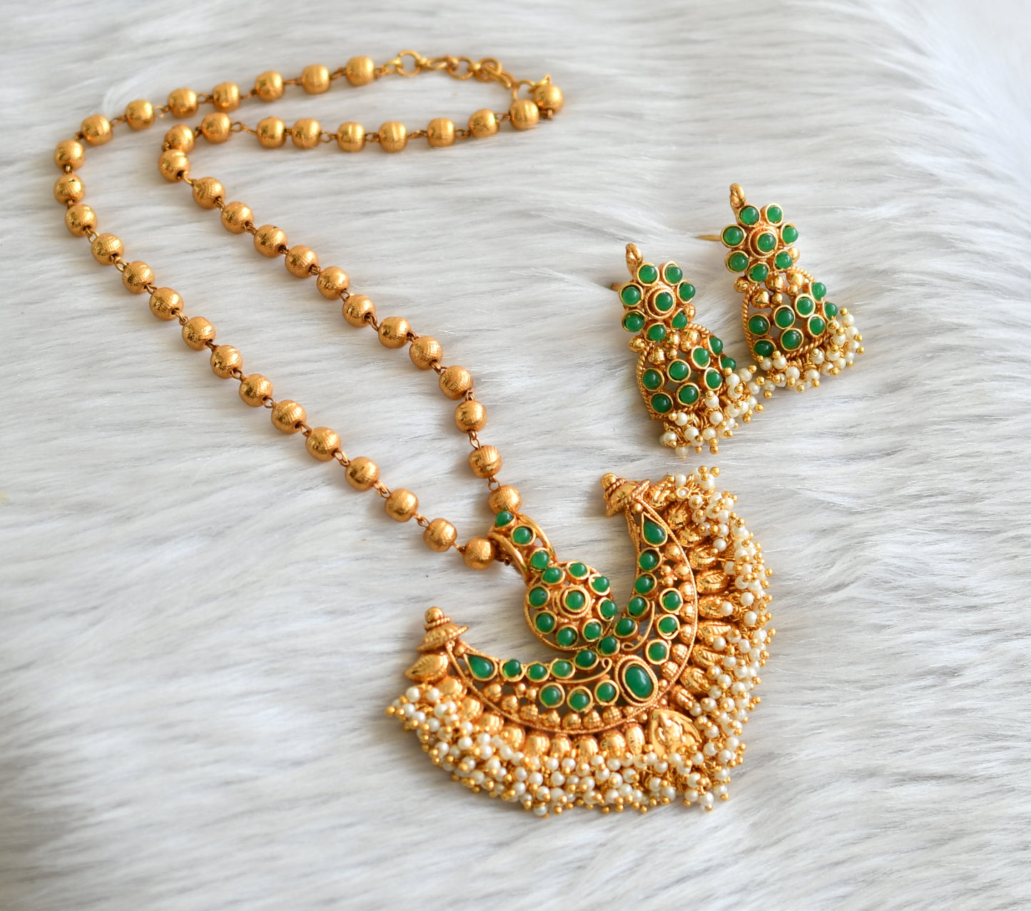 Antique green pearl cluster necklace set dj-08694