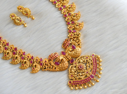 Matte finish ruby mango-peacock necklace set dj-07272