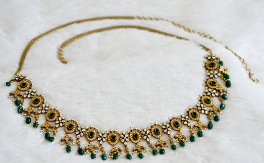 Antique green-white oval stone green beaded victorian waist chain dj-50870