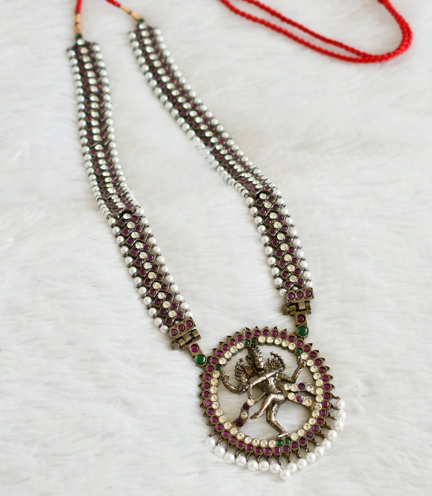 Black finish precious kemp-green-white pearl Shri Natarajar haar dj-50878