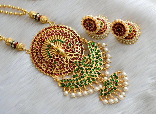Gold tone kemp-green peacock double pendant long necklace set dj-18065