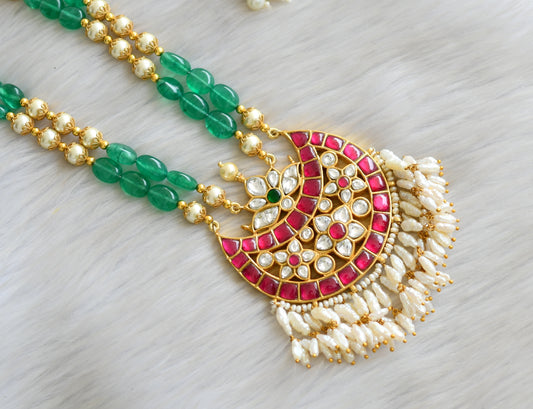 Gold look alike pink-green kundan jadau designer rani haar dj-34151