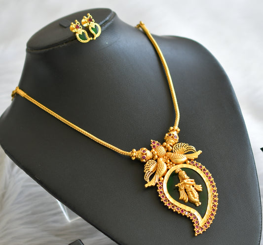 Gold tone pink-green krishna mango bird necklace set dj-45457