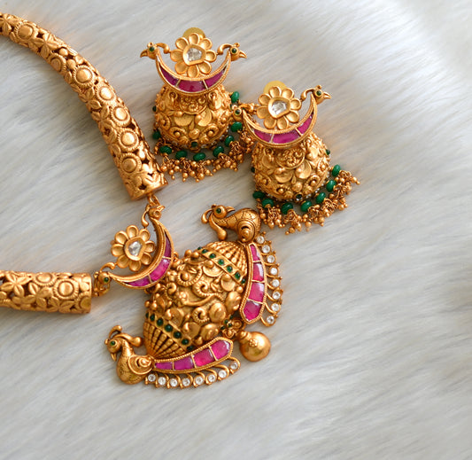 Matte finish kundan jadau peacock Kante necklace set dj-27610