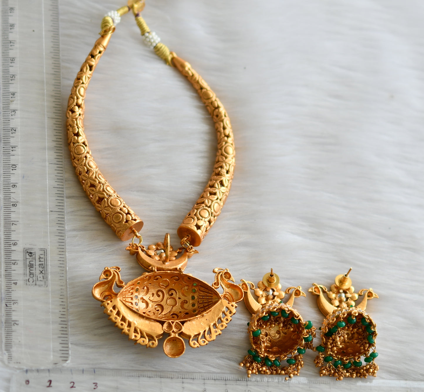 Matte finish kundan jadau peacock Kante necklace set dj-27610
