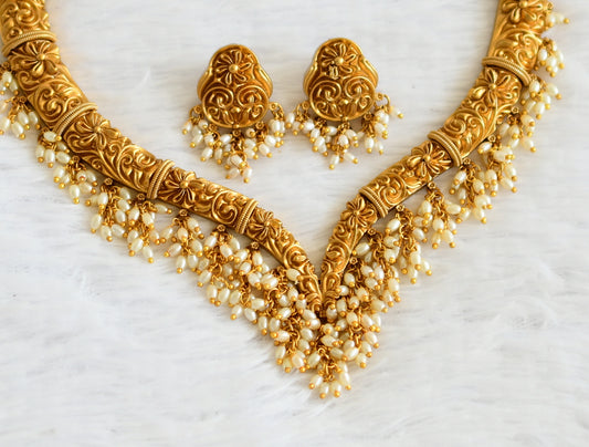 Matte finish flower rice pearl kante necklace set dj-50891