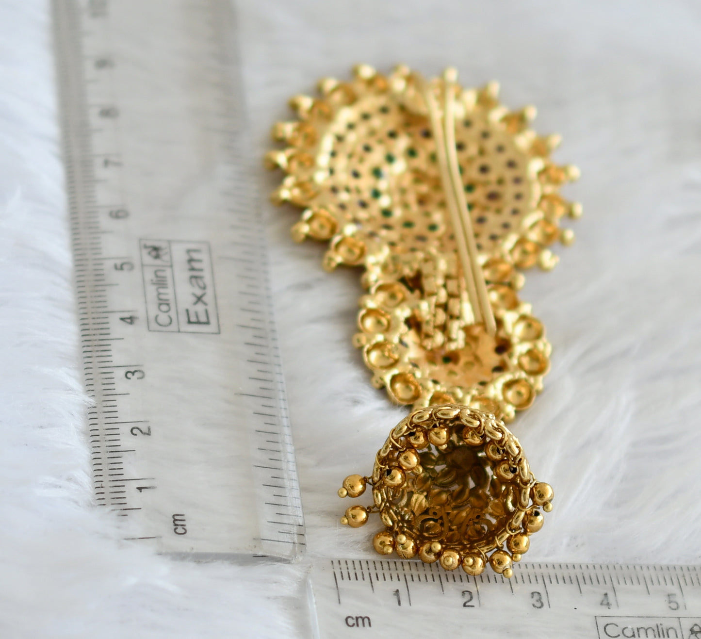 Antique gold tone kemp-green-white flower hair jewel dj-50886