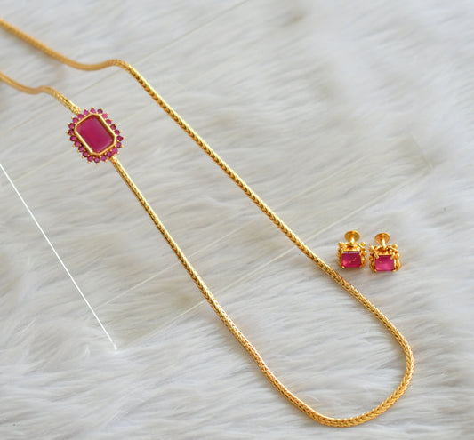Gold tone ruby block stone 24 inches mugappu chain set dj-43792
