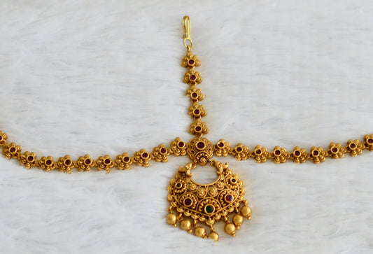 Matte finish kemp-green flower maang tikka dj-50885