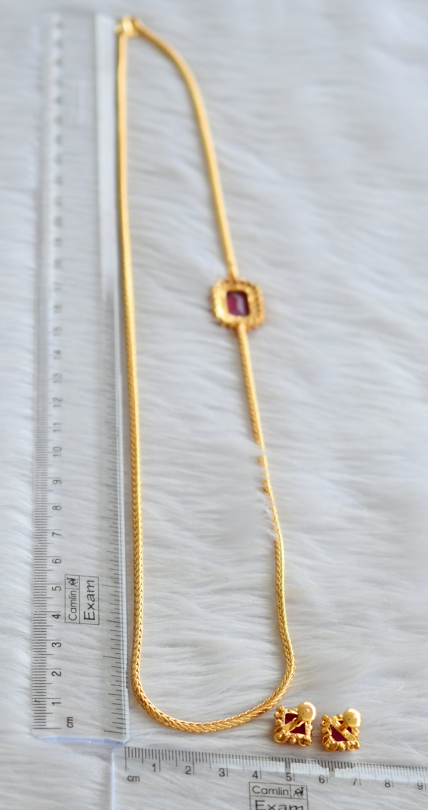 Gold tone ruby block stone 24 inches mugappu chain set dj-43792