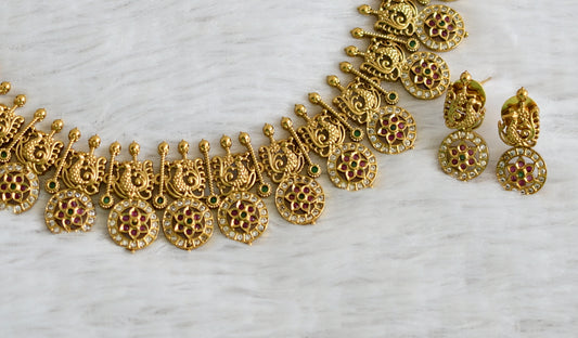 Antique gold tone ruby-green-white swan necklace set dj-48962