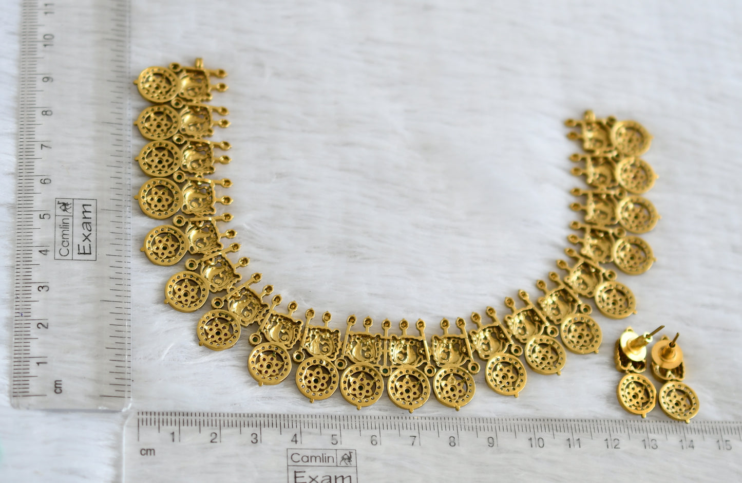 Antique gold tone ruby-green-white swan necklace set dj-48962