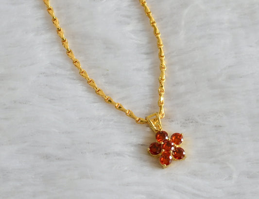 Gold tone 18 inches chain with orange stone flower pendant dj-47150