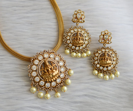 Matte finish cz white stone pearl lakshmi choker/necklace set dj-45476