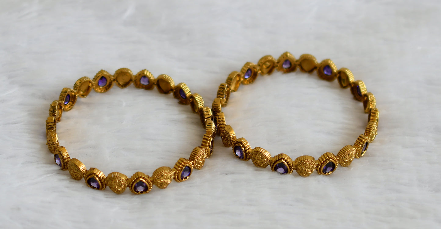 Antique gold tone purple thilak stone bangles(2.4) dj-50899