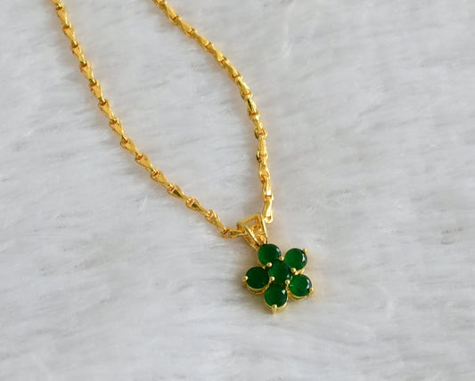Gold tone 18 inches chain with emerald stone flower pendant dj-47148