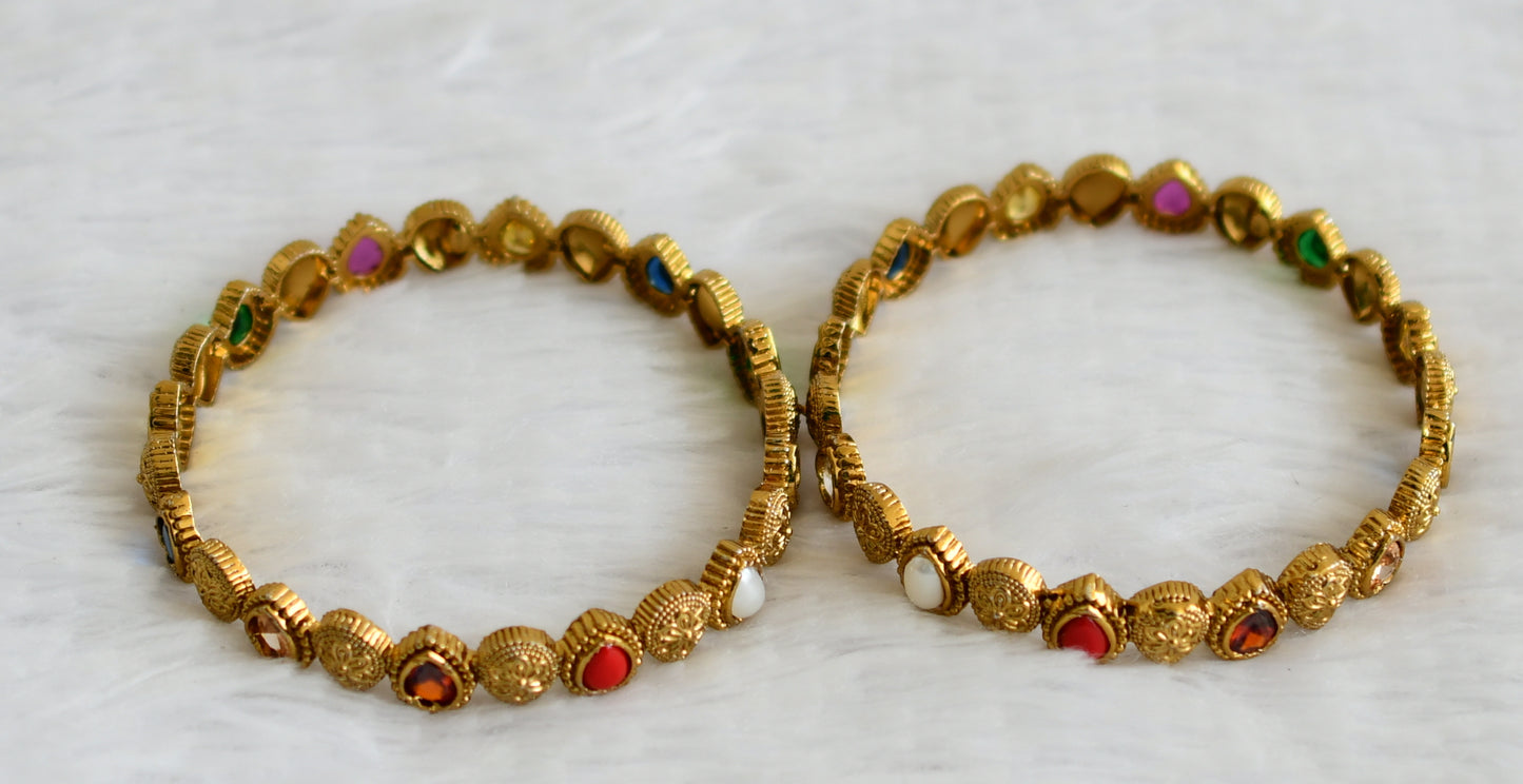 Antique gold tone navarathna thilak stone bangles(2.8) dj-50913