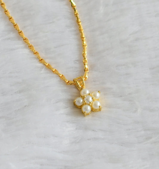 Gold tone 18 inches chain with pearl stone flower pendant dj-47144