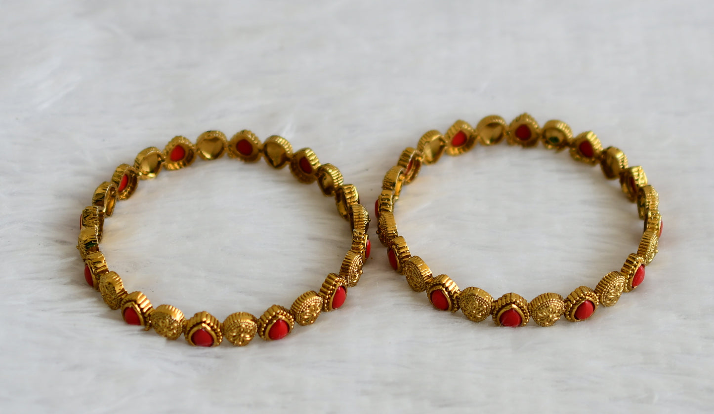 Antique gold tone coral thilak stone bangles(2.8) dj-50910