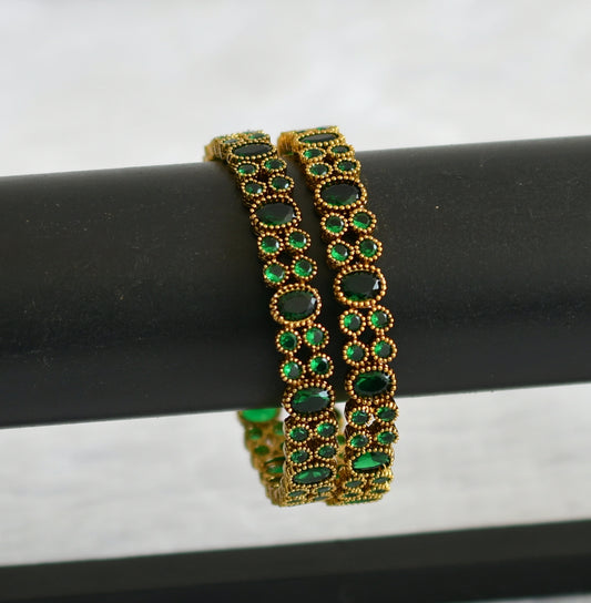 Antique gold tone bottle green oval stone bangles(2.8) dj-50916
