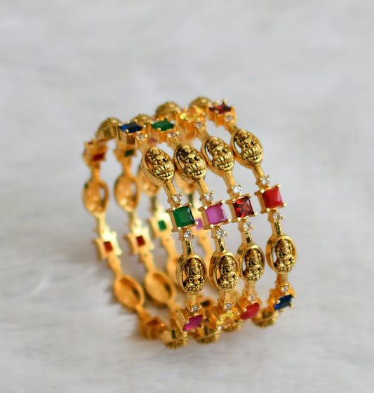Antique gold tone cz navarathna block stone lakshmi set of 4 bangles(2.8) dj-50933