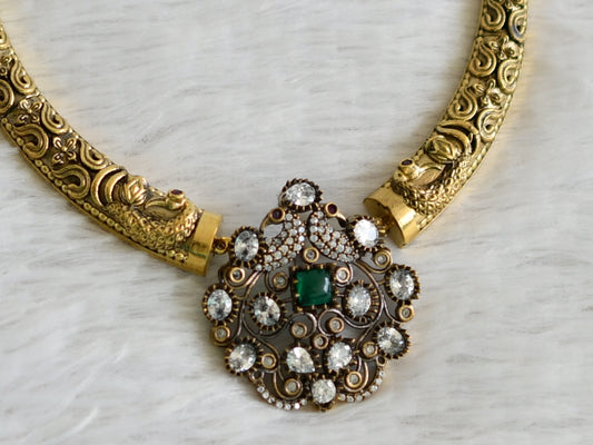 Antique black finish cz green kante peacock necklace dj-48972