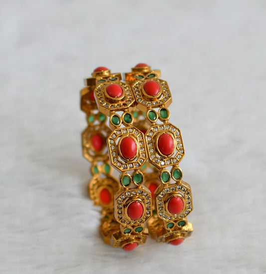 Matte finish cz coral-emerald oval stone bangles(2.10) dj-50930