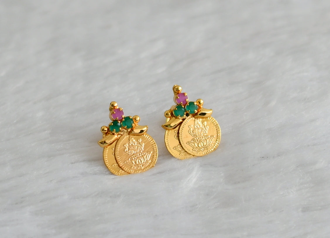 Gold Lakshmi Coin Earrings Gold Tone Ruby-green Lakshmi Coin