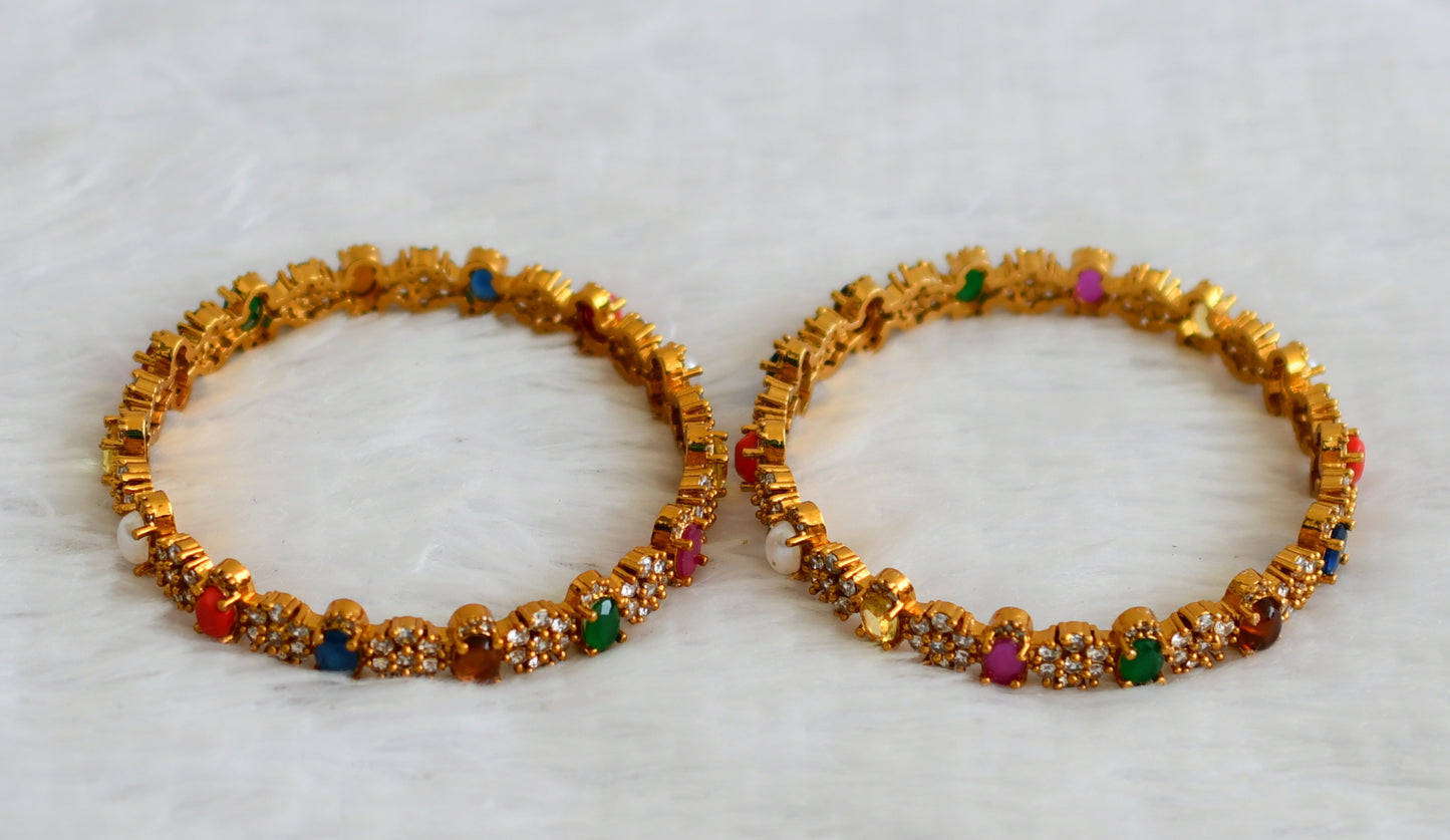 Matte finish cz navarathna oval stone flower bangles(2.8) dj-50925