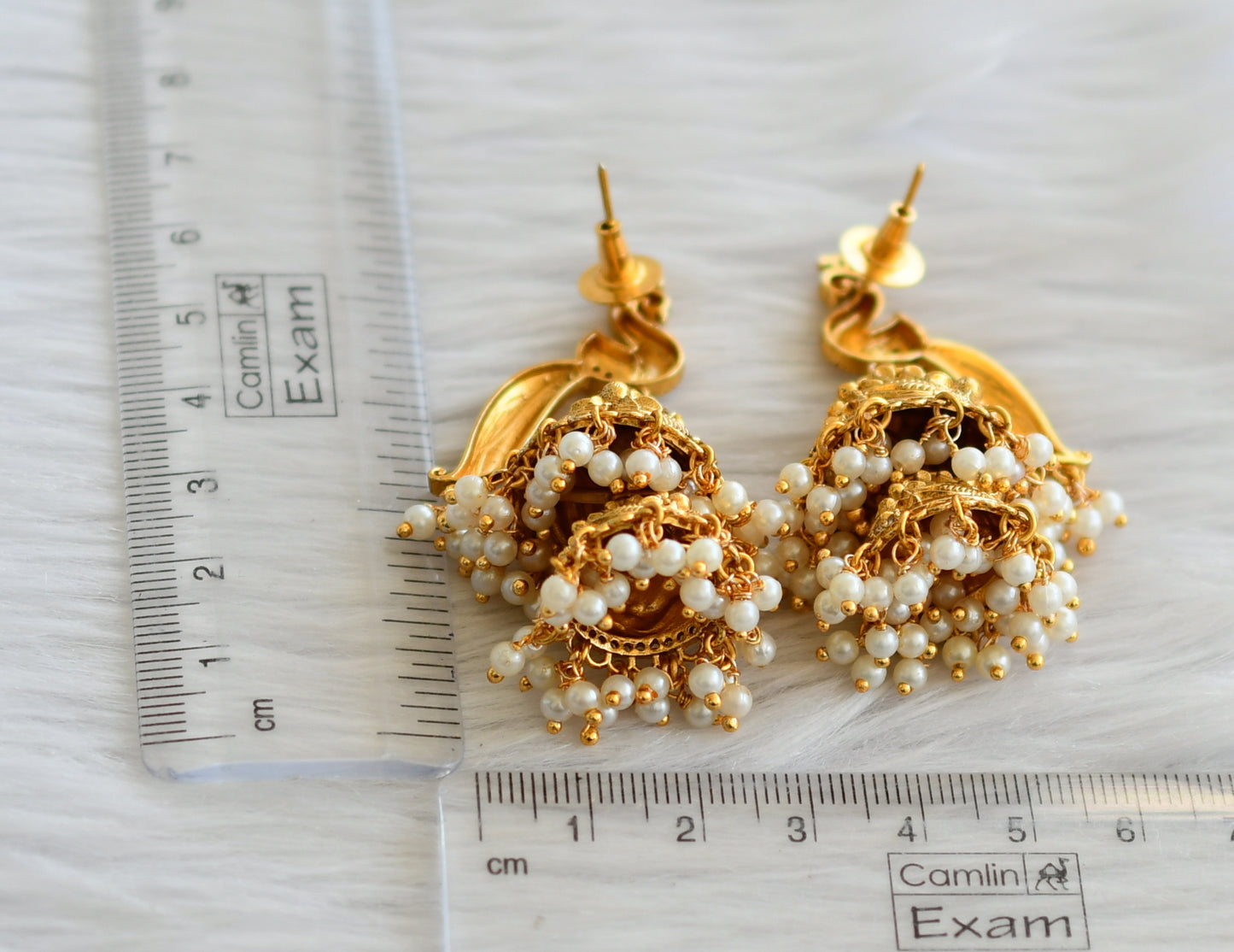 Matte finish ruby-green peacock flower step jhumkka dj-45245