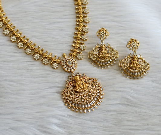 Matte finish cz white lakshmi flower short haar set dj-45483