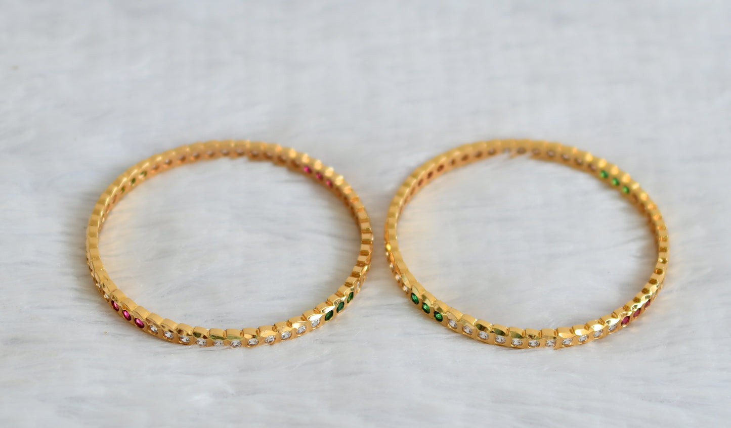 Gold tone AD pink-green-white stone south indian style bangles(2.10) dj-50990