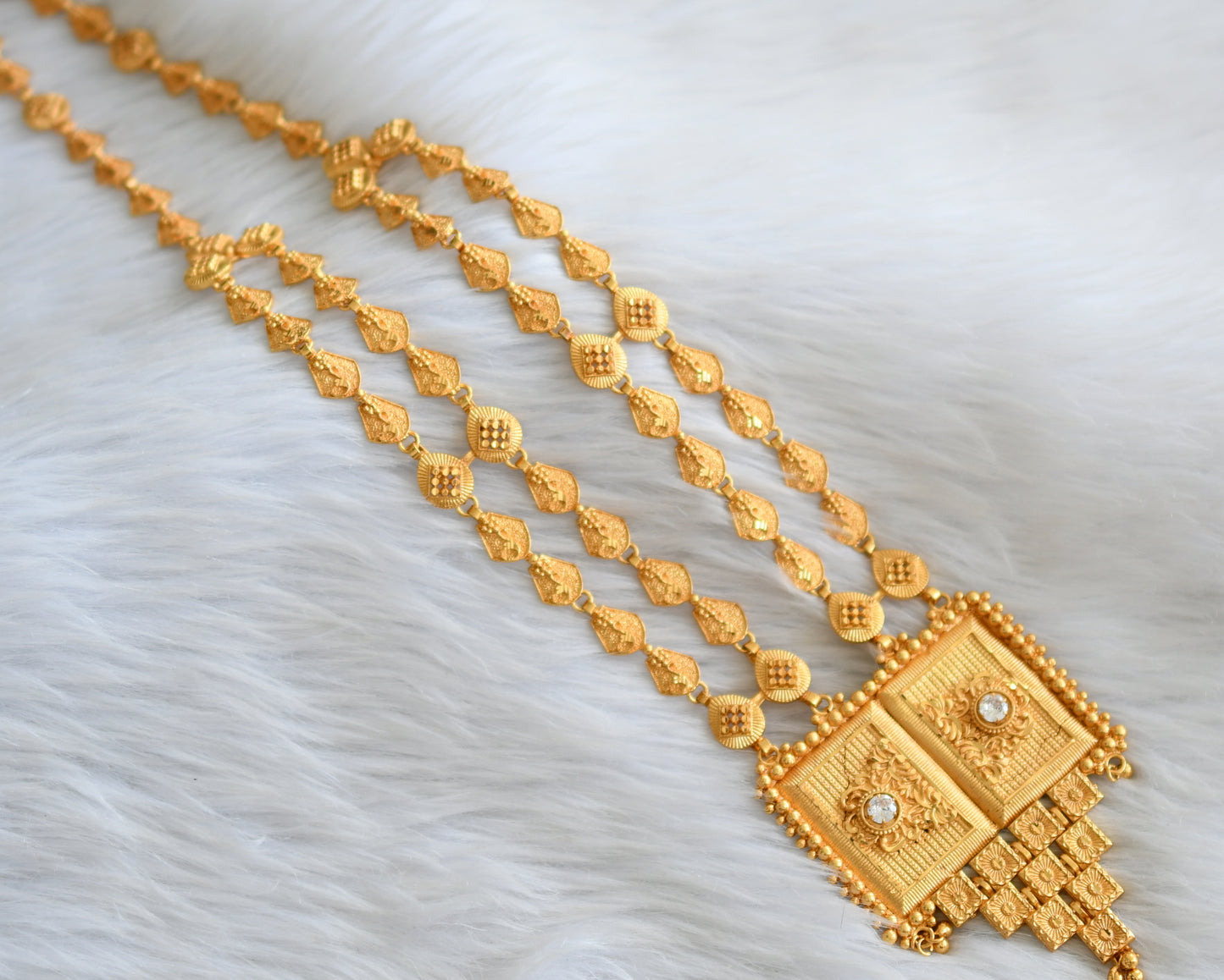 Matte gold finish cz white kerala style haar dj-43824