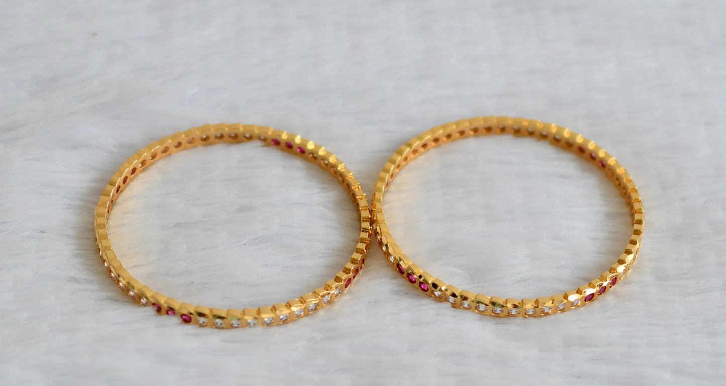 Gold tone Ad pink-white stone south indian style bangles(2.4) dj-50983