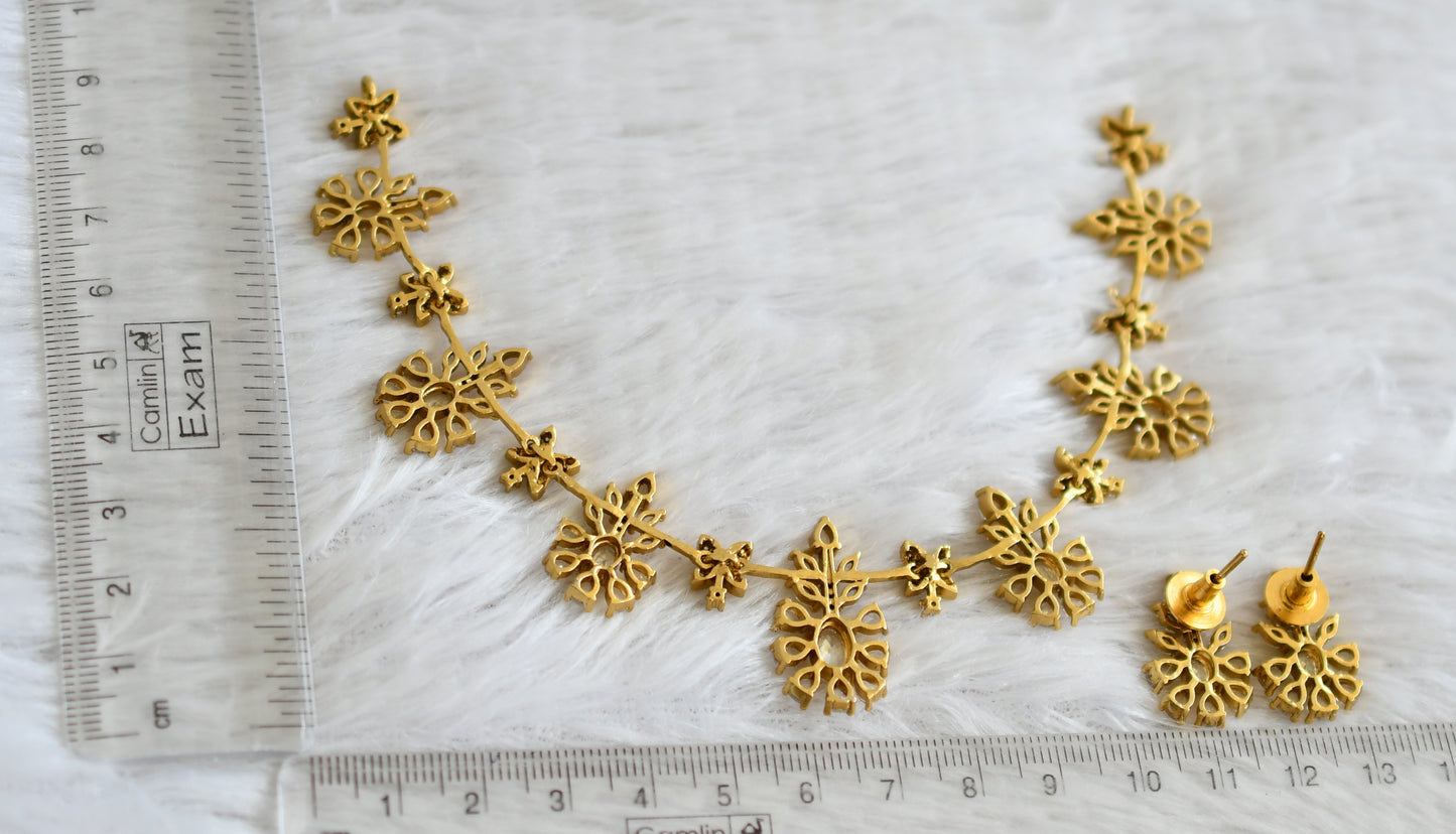Matte finish cz white stone flower necklace set dj-48984